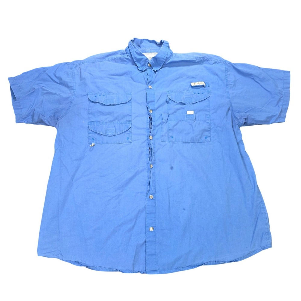 Columbia PFG Fishing Button Up Shirt Men's Size 2XL Blue Vented Back Utility